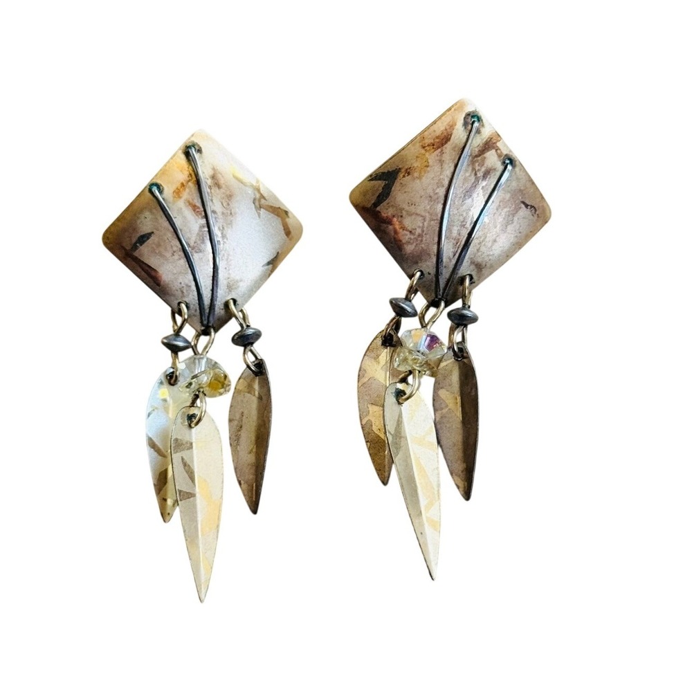 Holly Yashi Anodized Niobium Earrings VTG Crystal Modernist Dangle Wearable Art